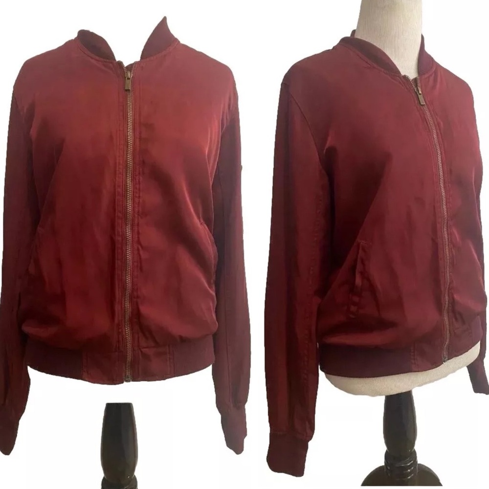 Burgundy Bomber Jacket Size Medium, Wine Colored Bomber Casual Coat, EUC